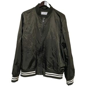 Calvin Klein NWT Men's Striped Full Zip Bomber jacket Black Sz Large Outerwear